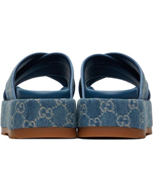 Sandales bleues en denim à motif gg Gucci en coloris Blue