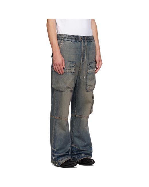 Amiri Gray Drawstring Baggy Denim Cargo Pants for men