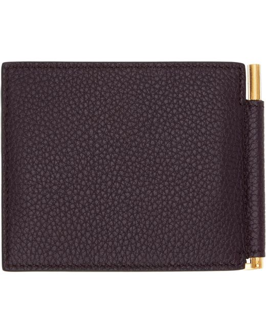 Tom Ford Black Burgundy Grain Leather Money Clip Wallet for men