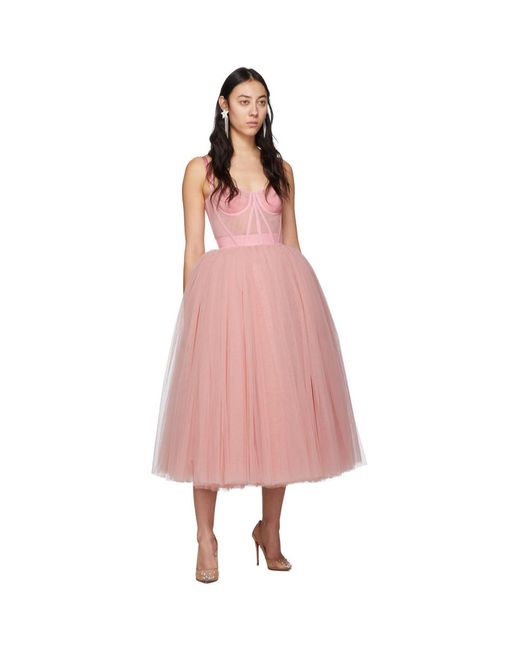 dolce and gabbana pink tulle dress Dolce & Gabbana Ballet Pink Sheer Corseted Tulle Gown With Puff Sleeves