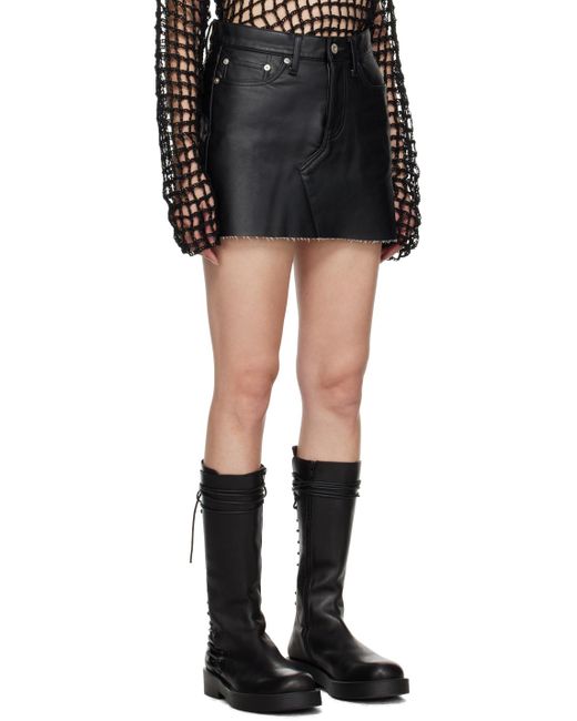 Junya Watanabe Black Raw Hem Faux-leather Miniskirt