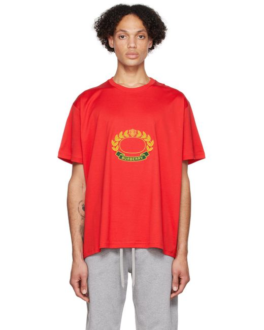 Burberry Red Oak Leaf Crest Cotton Oversized T-shirt for men
