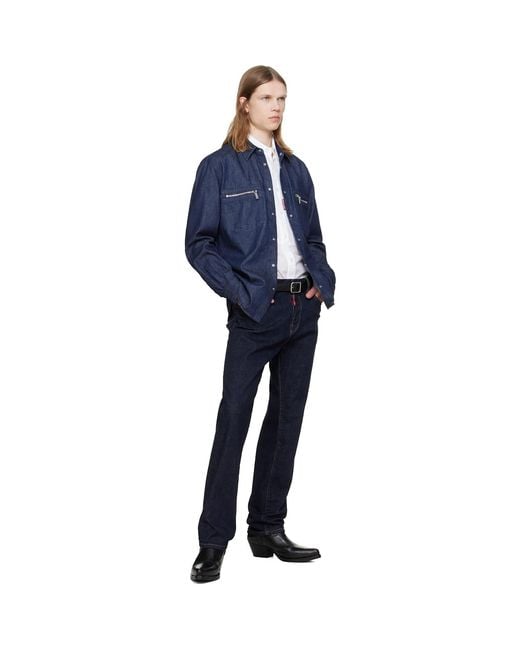 DSquared² Blue Wet & Dry Wash Denim Biker Shirt for men