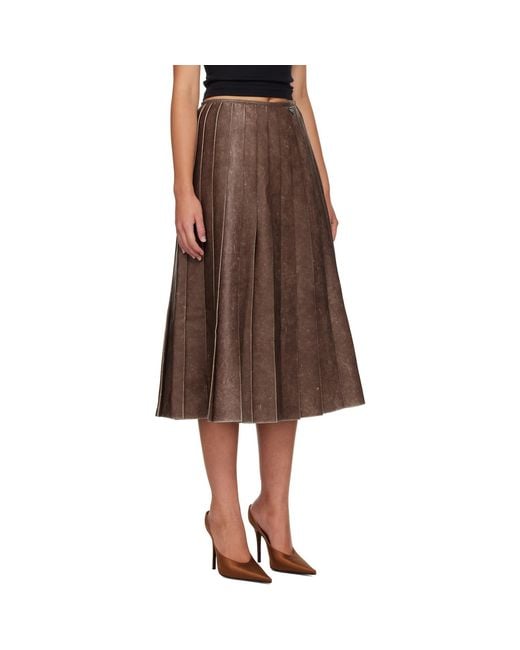 DIESEL Brown Distressed Pleated Faux-Leather Midi Skirt