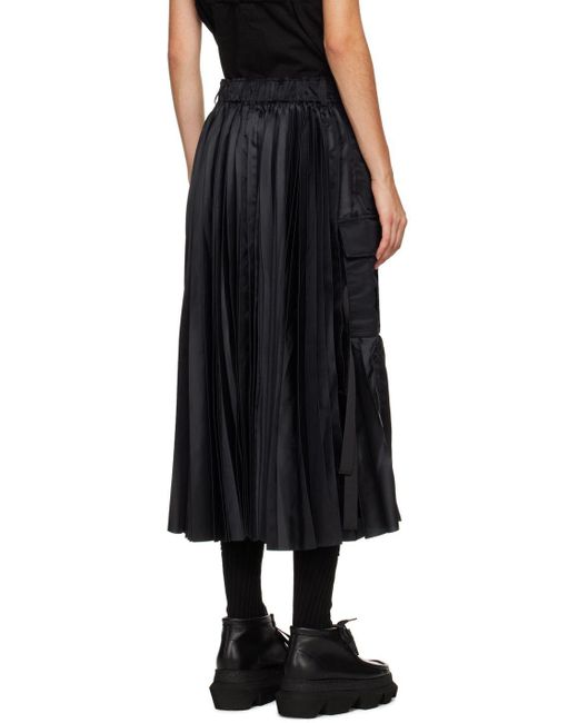 Sacai Black Pleated Midi Skirt | Lyst