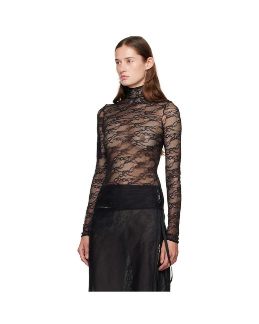 Courreges Black Lace Mockneck Top