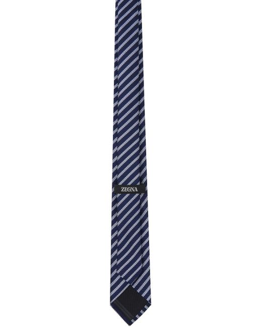 Zegna Black Navy Stripe Tie for men