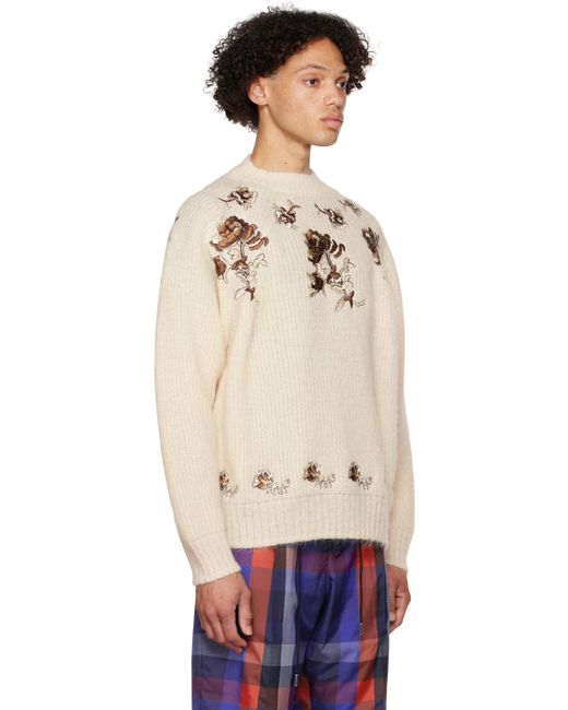 Sacai Natural Off- Flower Embroidery Sweater for men