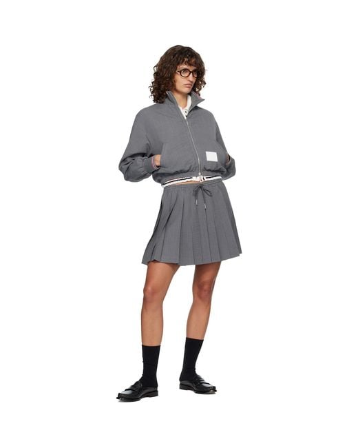 Thom Browne Gray Wool Seersucker Zip Up Track Jacket