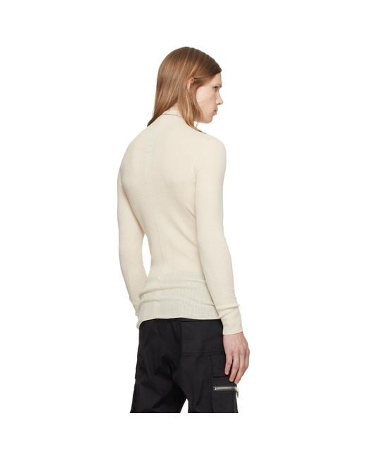 Rick Owens Natural Off- Tower Ribbed Lupetto Sweater for men