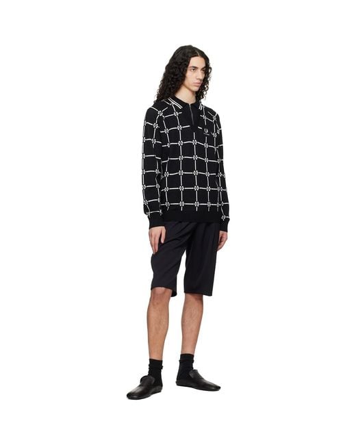Fred Perry Black F Perry Kris Van Assche Edition Long Sleeve Knitted Polo for men