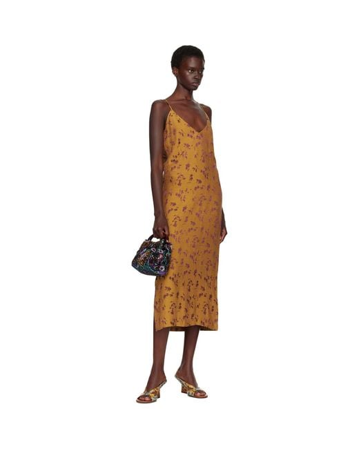 Dries Van Noten Brown Tan Jacquard Midi Dress