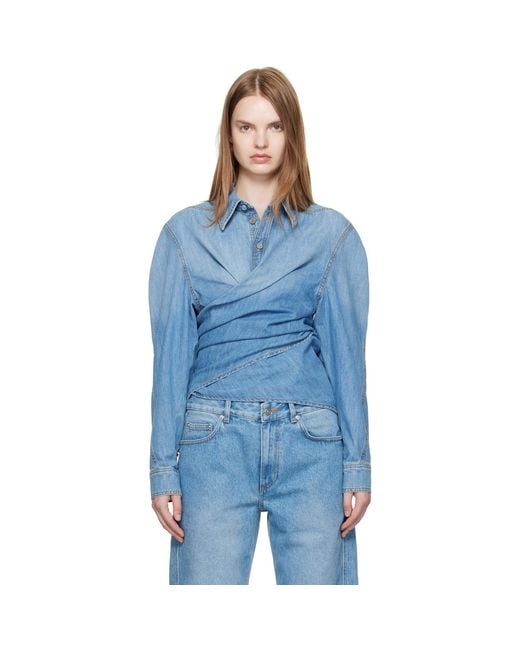 Mugler Blue Wrapped Chambray Shirt