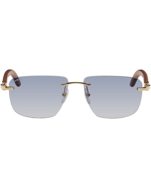 Cartier Black Brown & Gold Rectangular Sunglasses for men
