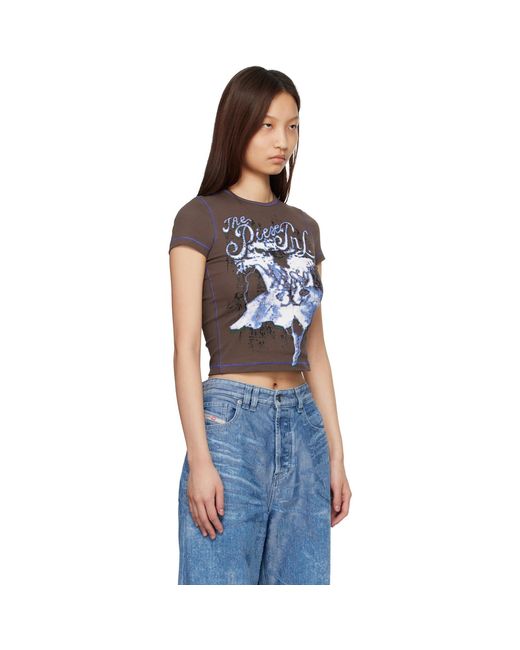 DIESEL Blue Animalier-Print Rib Stretch Jersey T-Shirt