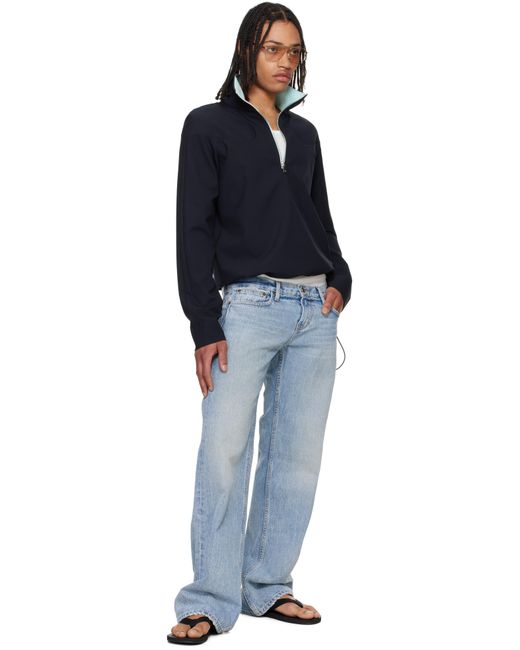 メンズ Raimundo Langlois ネイビー パッド入りショルダー ハーフジップ スウェットシャツ Black