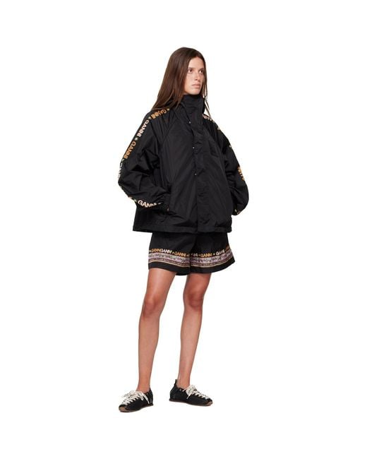 Ganni Black Placement Printed Flyweight Nylon Jacket