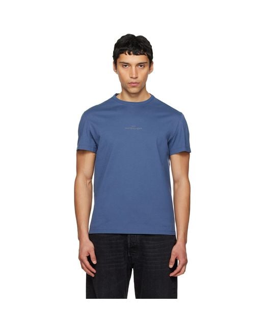 Maison Margiela Blue Distorted Logo T-Shirt for men