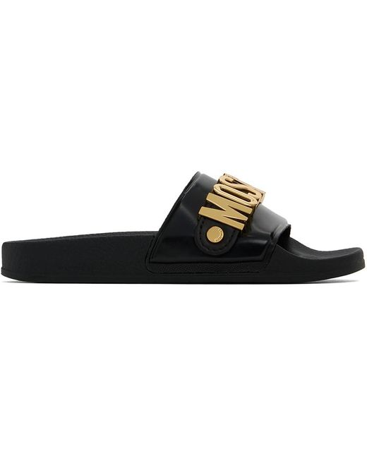 Moschino Black Lettering Logo Pool Slides