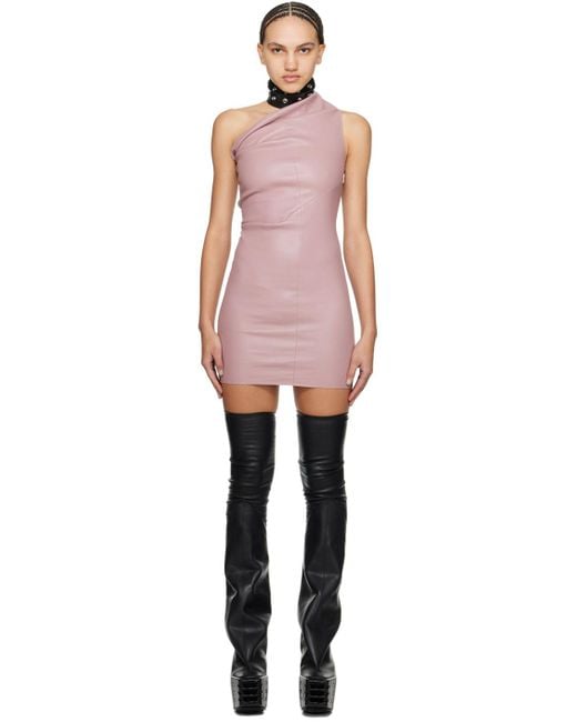 Rick Owens Black Pink Athena Leather Minidress