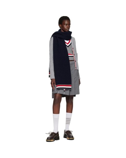 Thom Browne Blue Cable Knit Wool Scarf