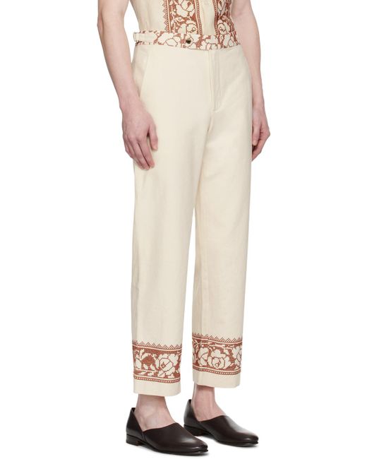 Bode Natural Off-white Rose Garland Trousers for men