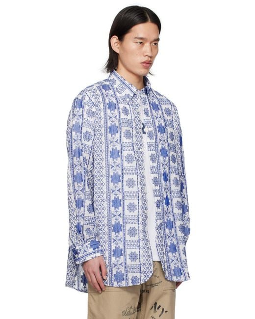 メンズ Engineered Garments Enginee Garments ブルー&ホワイト 刺繍 シャツ Blue