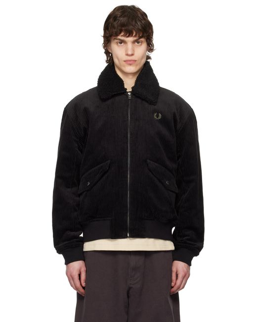 Fred Perry Black Cotton Corduroy Bomber Jacket for men