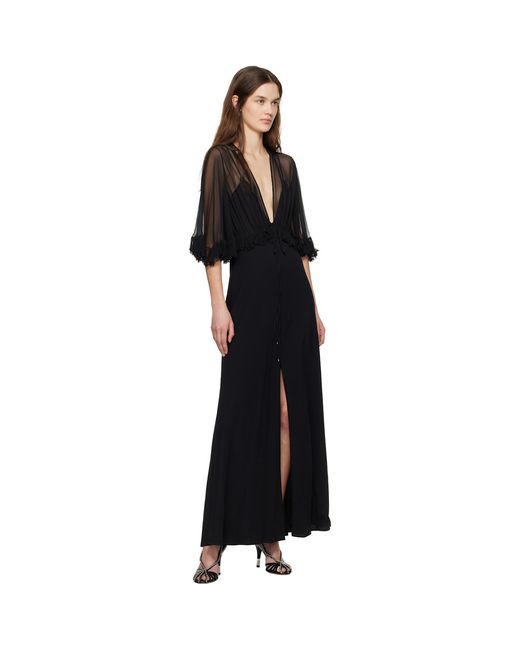 Chloé Black V-neck Long Dress In Crêpe Satin