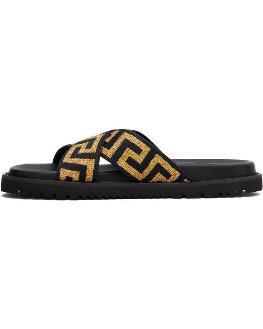Versace Black Jacquard Nappa Sandals for men