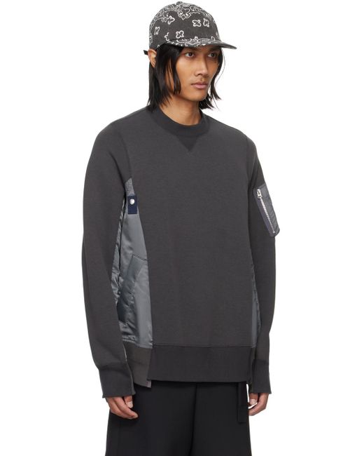 Sacai Black Gray Paneled Sweatshirt for men