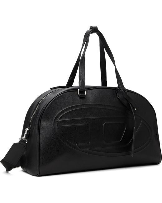 DIESEL Black 1Dr Dome Oval D Logo Leather Travel Bag for men