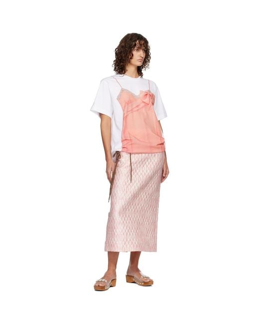 Simone Rocha Pink Bow Sash Slip Dress Trompe L'Oeil T-Shirt
