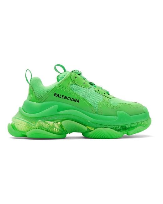 Balenciaga Green Men's Triple S Mesh & Leather Clear-sole Sneakers for men