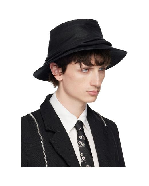 Yohji Yamamoto Black Drape Bucket Hat for men