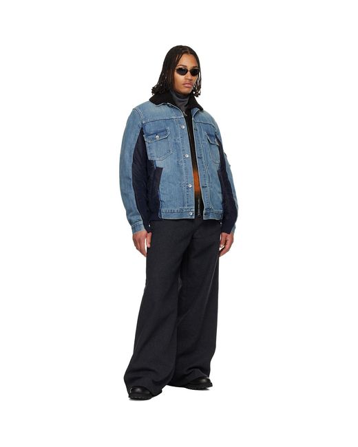 Sacai Blue Nylon Twill & Denim Jacket for men