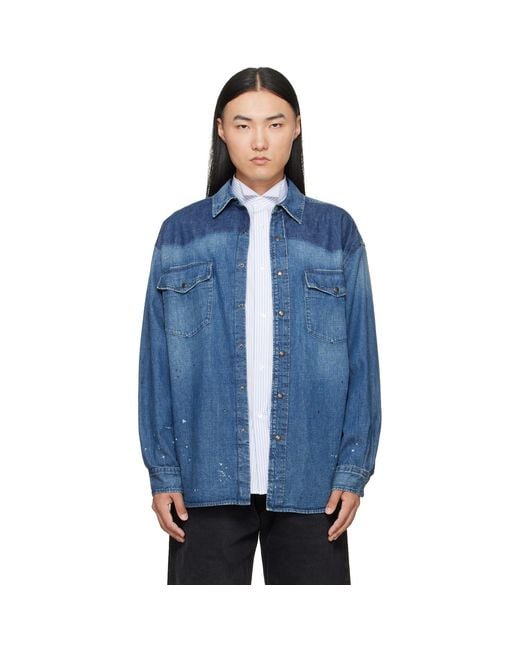 Maison Margiela Blue Bicolor Denim Shirt for men