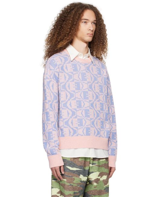 Acne White Pink & Blue Jacquard Sweater for men