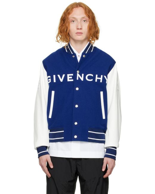 Givenchy Blue Virgin Wool Bomber Jacket for men