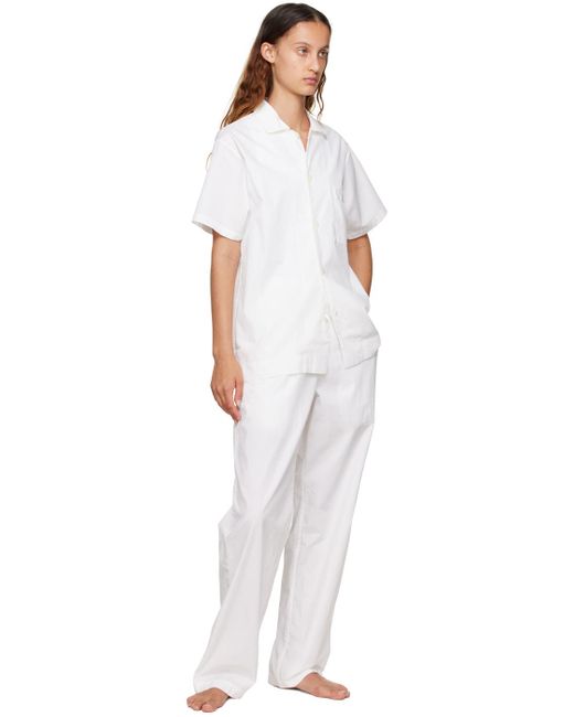 Chemise de pyjama blanc cassé à rayures Tekla en coloris White
