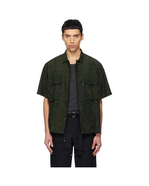 Sacai Black Khaki Overdyed Floral Print Shirt for men