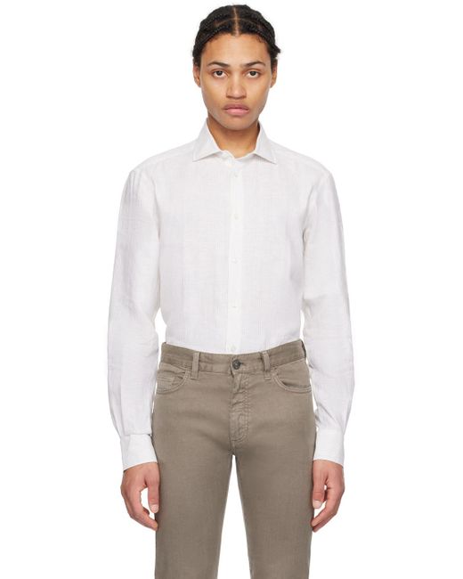 Zegna White Off- Stripe Shirt for men