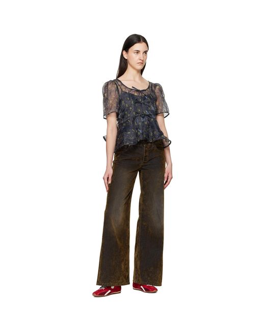 Ganni Black Shibori Organza Peplum Blouse
