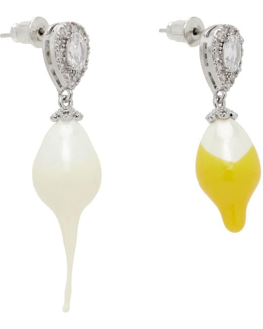 OTTOLINGER Multicolor Yellow & White Pearl Drop Earrings for men