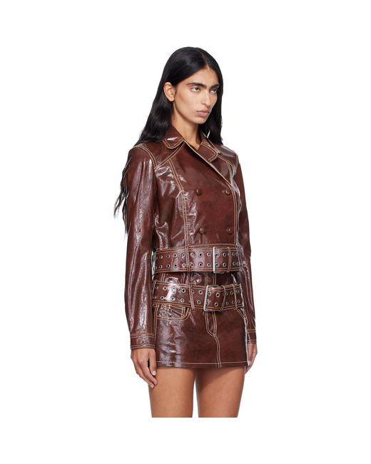 DIESEL Brown Large Belt Patent-Leather Jacket