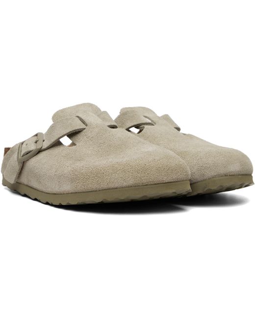 Birkenstock Gray Khaki Narrow Boston Suede Leather Loafers
