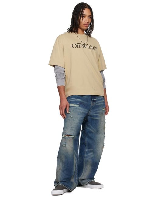 メンズ Off-White c/o Virgil Abloh ベージュ Big Bookish Skate Tシャツ Blue