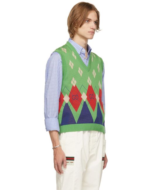 Gucci コットン グリーン Argyle ニット セーター カラー グリーン メンズ Lyst