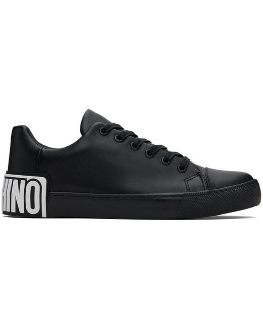Moschino Black Maxi Logo Calfskin Sneakers for men