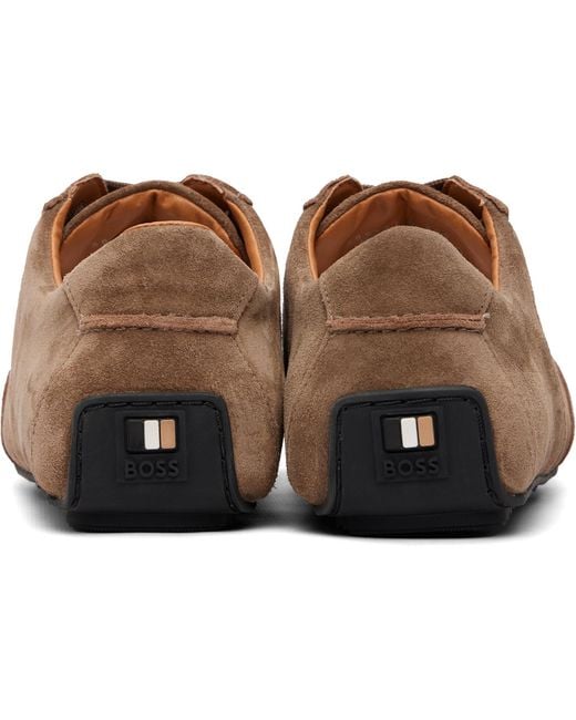 Boss Brown Suede Emed Logo Sneakers for men